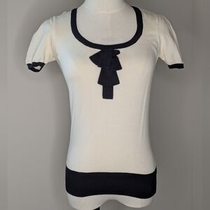 Xxi Black and White Blouse Top Chic Chanel Cotton Women's Size Small Flirty